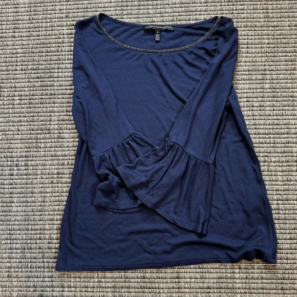 White House Black Market Blue Ruffled Bell Sleeve Blouse - Picture 2 of 3